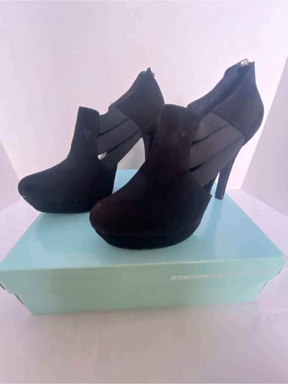 Jessica Simpson Women’s Black Suede High Heel Platform Booties